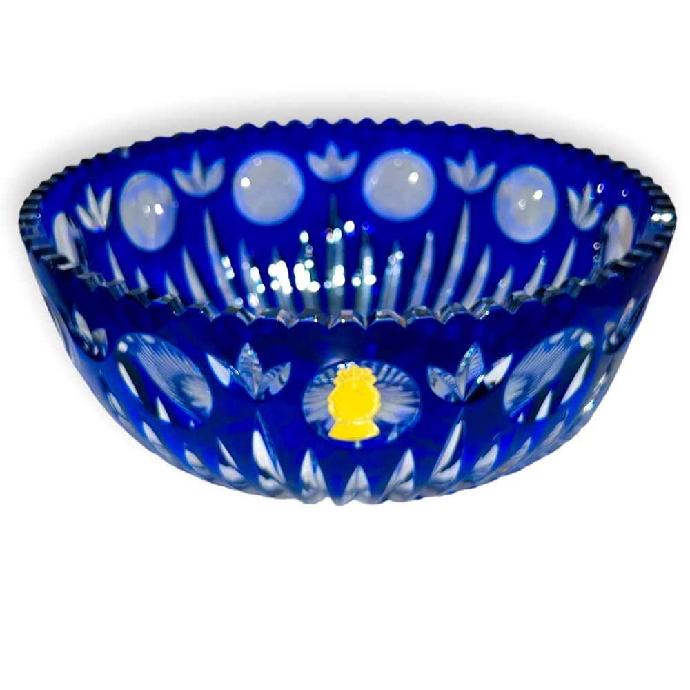 royal Blue Cut to Clear crystal bowl Large German Centerpiece